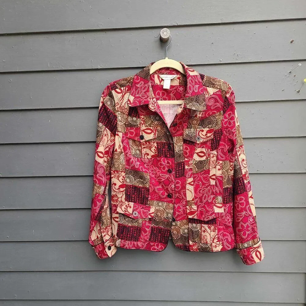 Christopher & Banks Red Brown Patchwork Lightweight Jacket Medium